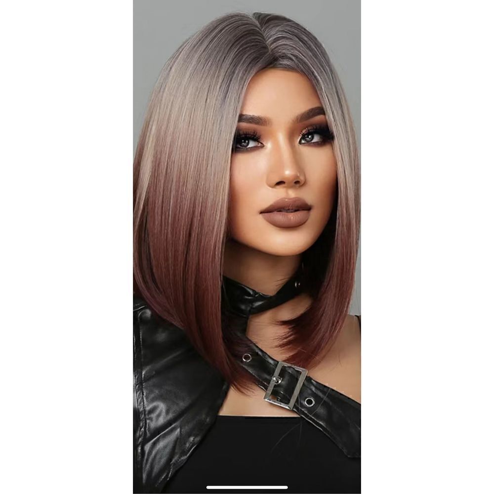 Shining yourself by HairCube gradient 16” highlighted synthetic straight Bob wig